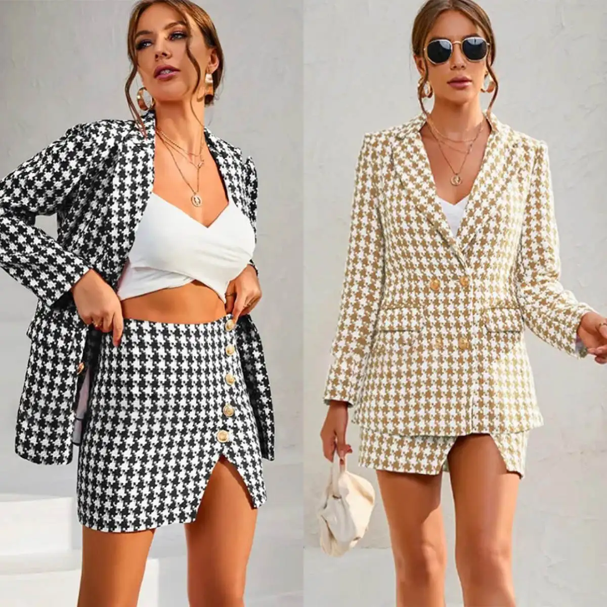 

Summer Plaid Women Dress Set 2 Pieces Peaked Lapel Wedding Tuxedos Formal Luxury Office Lady Jacket Coat Tailored