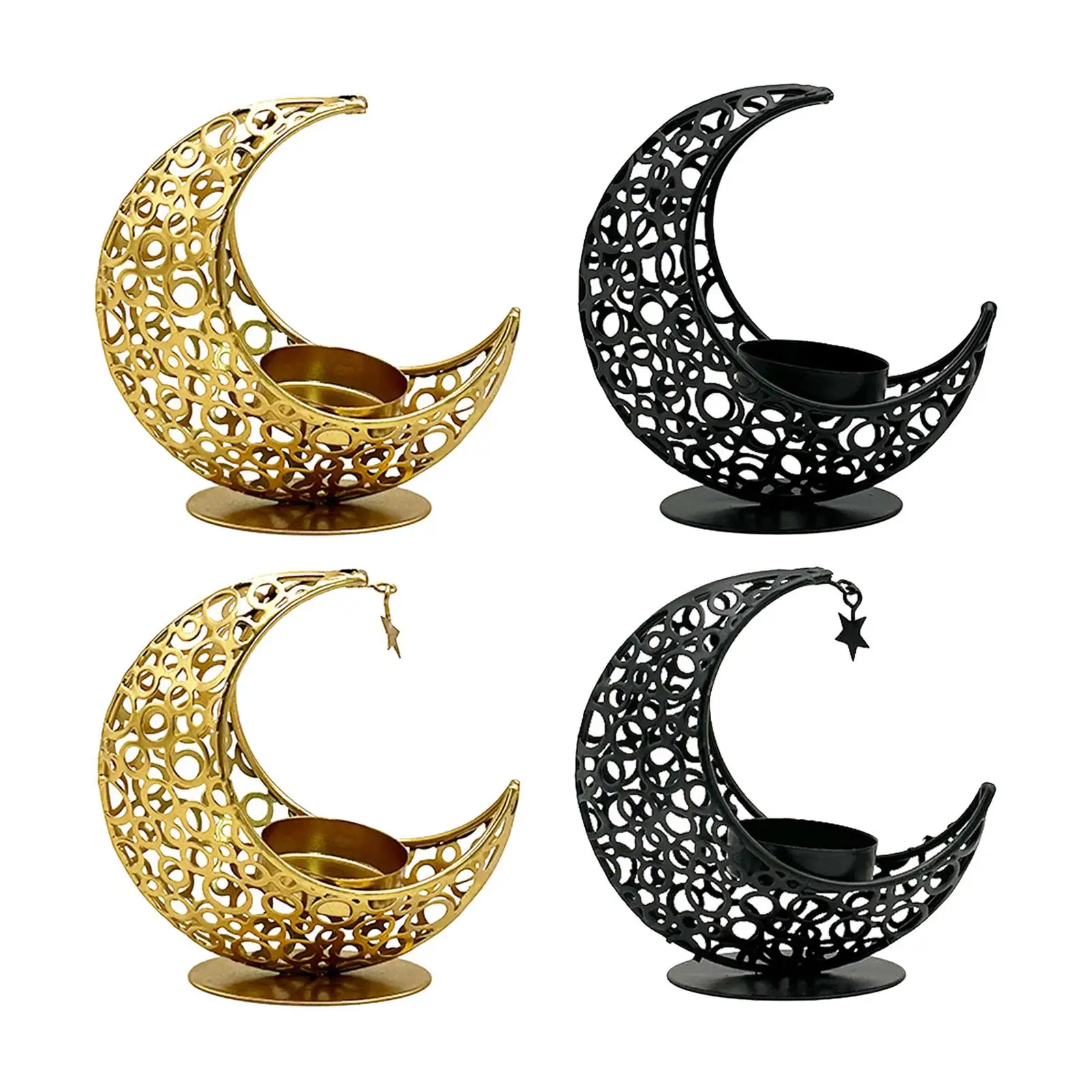 Metal Candlestick Candle Stand Candlelight Moon Candle Holder Eid Mubarak for Fireplace Spring Festival Hotel Living Room Home