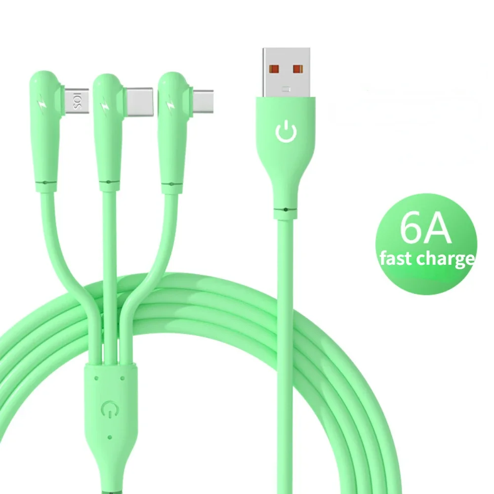 3 in 1 6a 66w USB C Schnell ladung für iPhone 14 Super charge Micro USB Typ C Datenkabel für Samsung Xiaomi Huawei 90 Grad