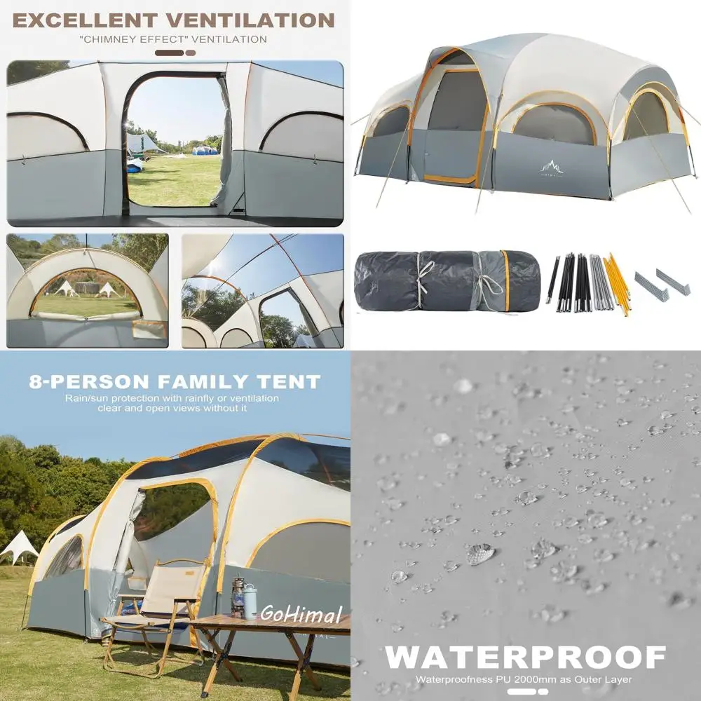 

Family Camping Tent for 8, Waterproof & Windproof with Rainfly, Private Curtains, Portable with Carry Bag