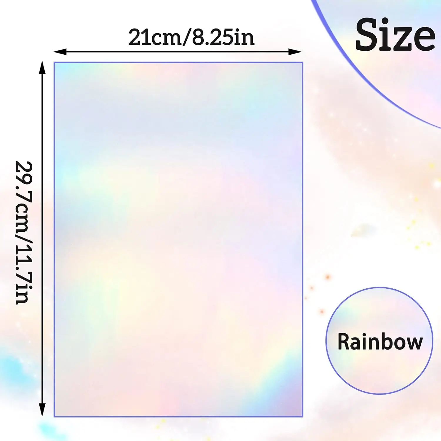 A4 50 Sheets 8.3x11.7 In Rainbow Holographic Sticker Paper Glitter Clear Overlay Cold Laminating Film Self Adhesive Vinyl Sheet