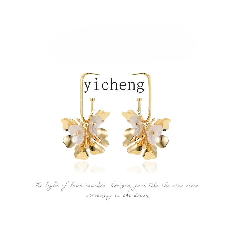 

HSN flower earrings long niche earrings Mori temperament atmospheric stud earrings