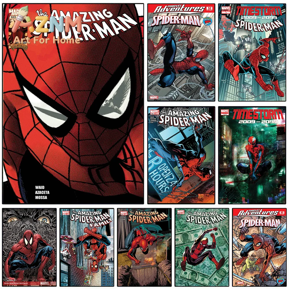 Marvel The Amazing Spider‑Man Comic Canvas Print, Superhero Comic Cover Graphic Art Poster, Frameless Canvas Wall Picture for