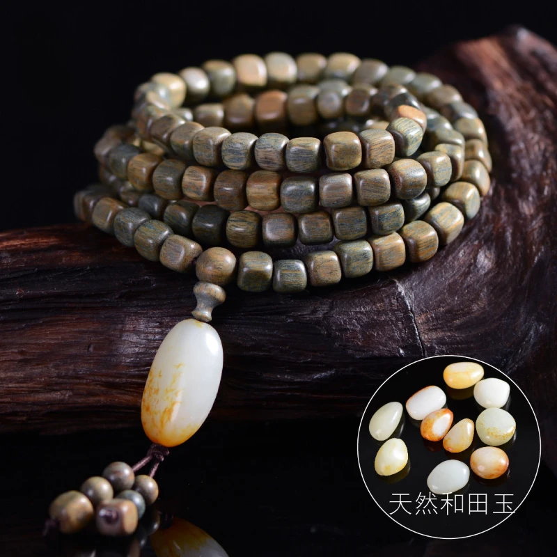 

Natural Laoshan Green Sandalwood Bracelet Square Beads Sandalwood 108 Beads Bracelet Buddhist Buddha Prayer Rosary Bracelet