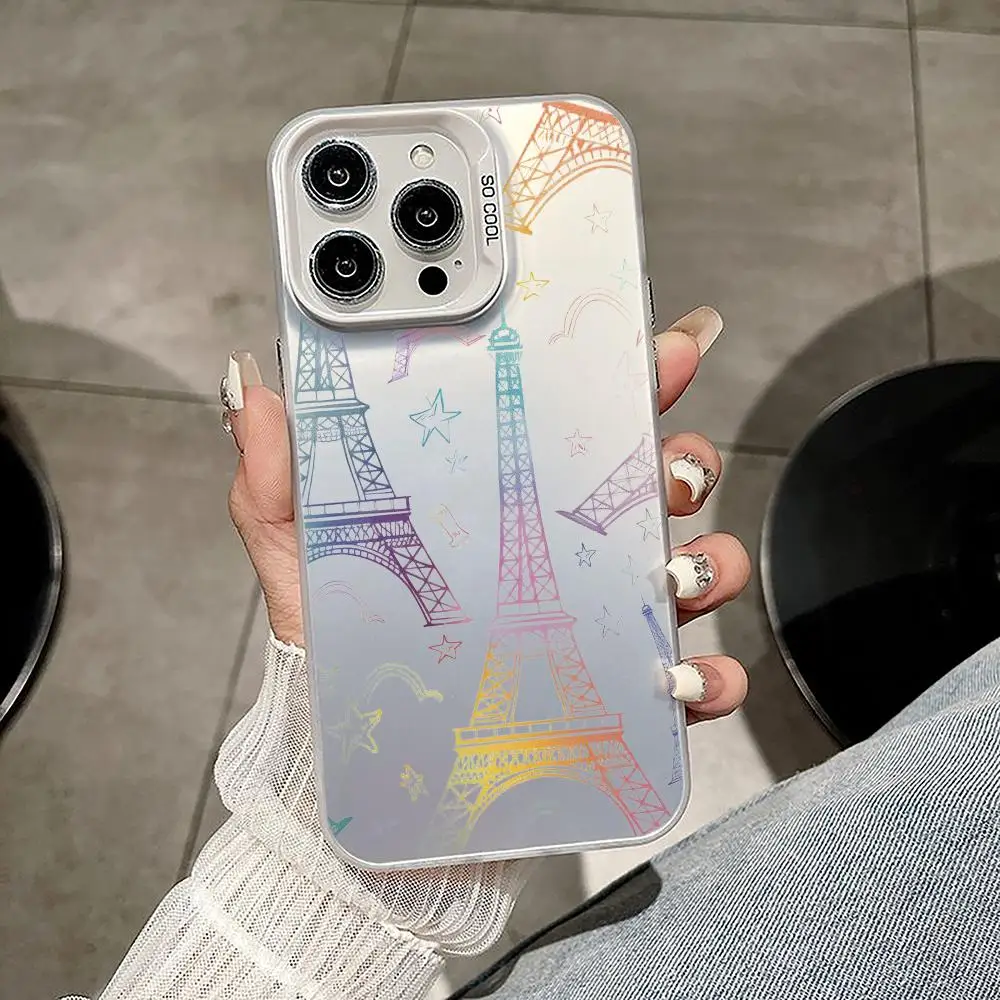 باريس نمط جراب هاتف آيفون 11 12 13 14 15 16 17Pro ماكس الهواء زائد البسيطة الخفيفة الفاخرة الراقية الملونة الفضة حالات