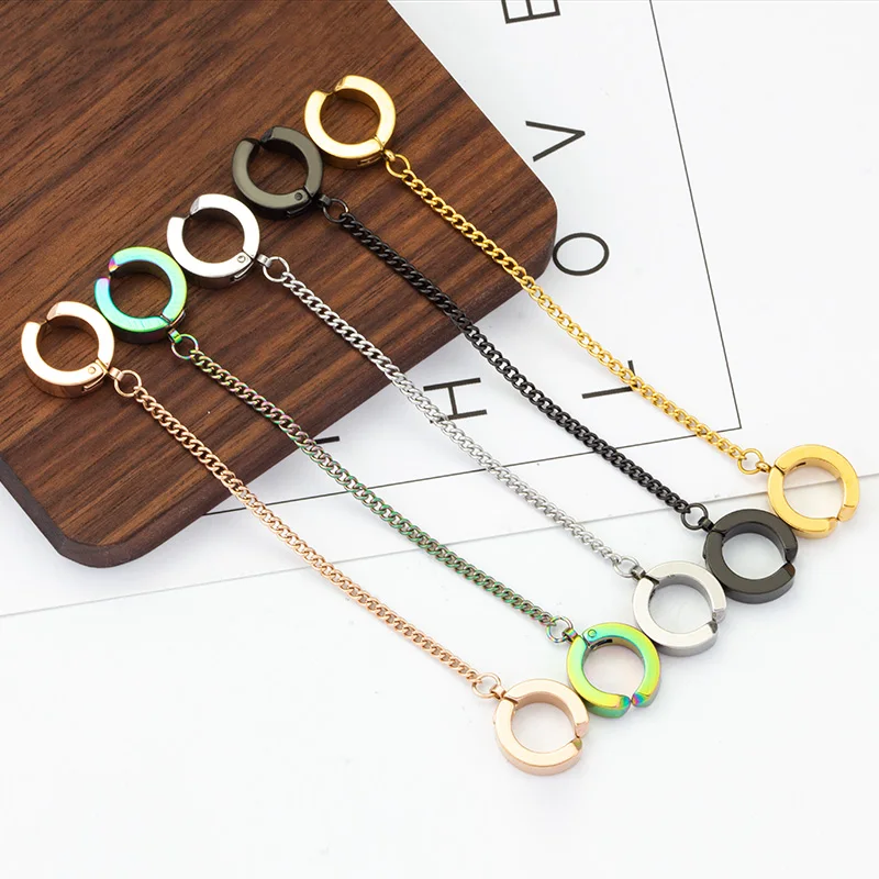 1 Pair Stainless Steel Ear Cuff Chain Earrings for Men Women Helix Cartilage Wrap Clip On Earring Non-Piercing Ear Jewelry