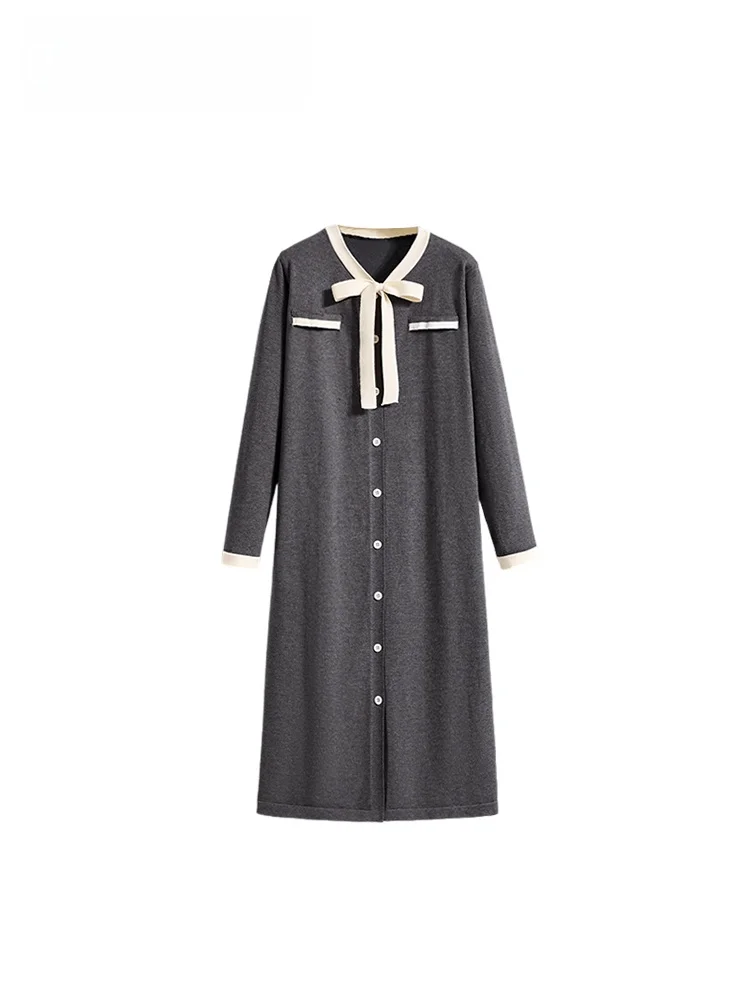 

Faionable plus Size Women's Long Sve V-Ne Dr Autumn Season Ci Commute Polyester Fiber Knot Mid-Length S...