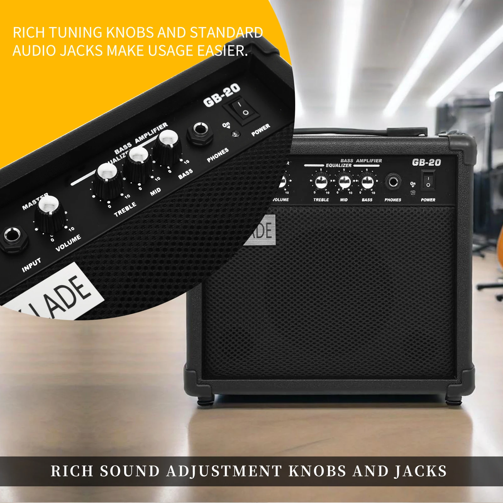 HK · LADE Speaker 20W 220V AVX Input 4 Tuning Handheld Portable Black Electric Bass Speaker Amplifier Electric Instrument Parts