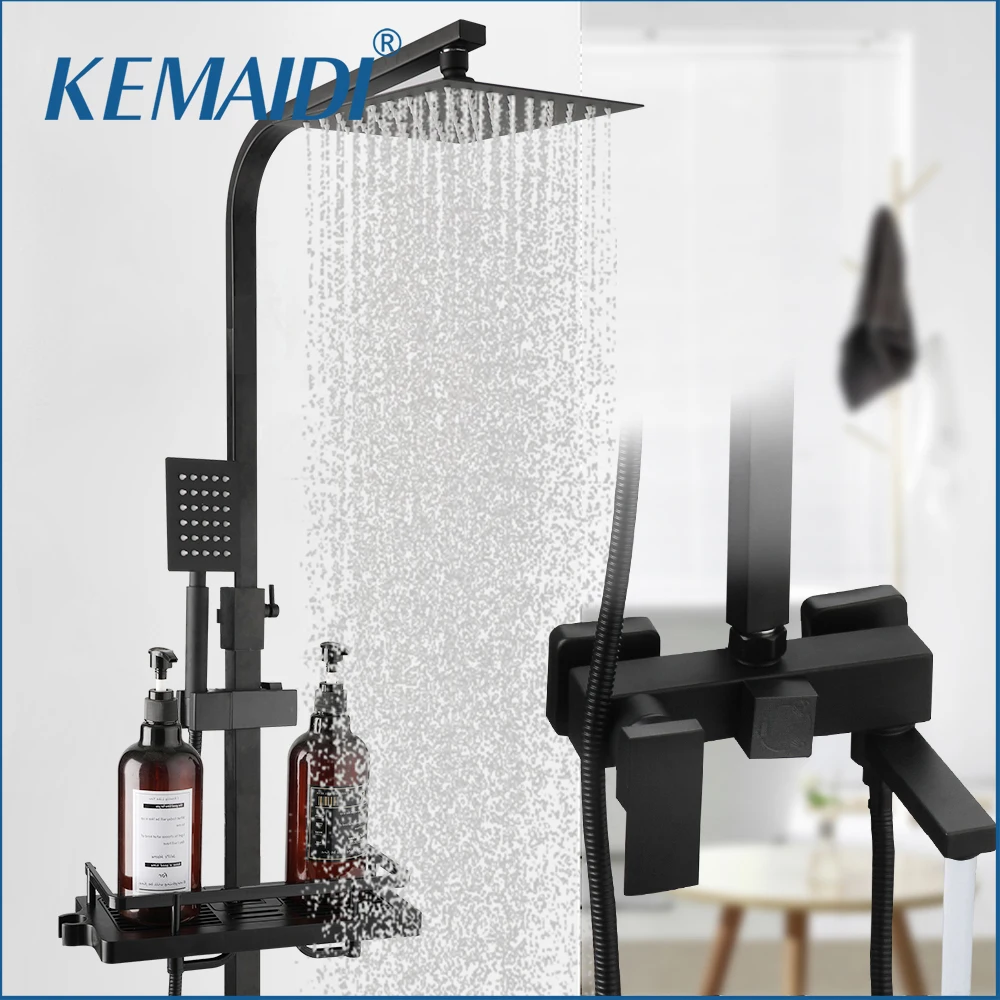 KEMAIDI Black 3way Shower Faucet Rainfall Shower Systerm Hot Cold Water Mixer Faucets Commodity Shelf For Bathroom Shower Mixer