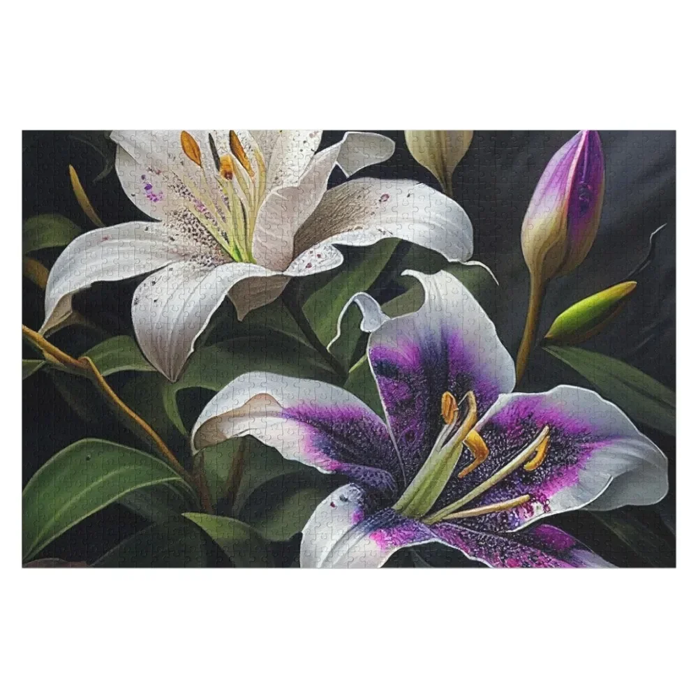 

lilly's white and purple flower florals Jigsaw Puzzle Custom Child Gift Customizable Gift Puzzle