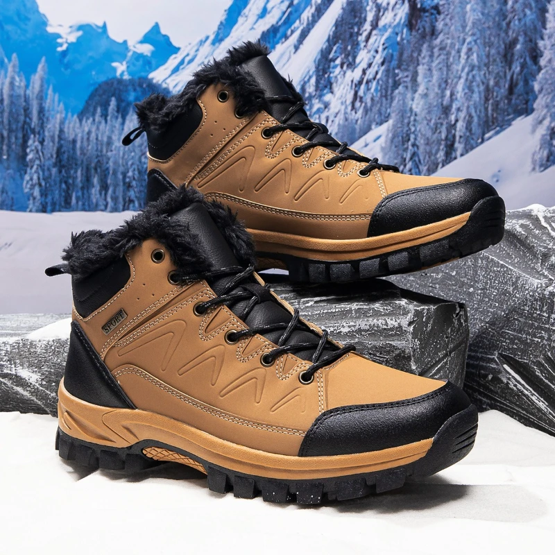 

2025 Winter Snow Boots for Men Plush Lining Outdoor Sport Shoes Women Waterproof Anti-Slip Trekking Hiking Shoes size
