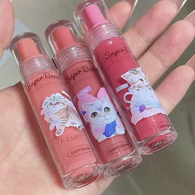 6Colors Cute Cat Lipgloss Lips Essence Jelly Lip Glaze Moisturizer Mirror Water Light Lipsticks Red Lip Tint Liquid Lip Oil Balm