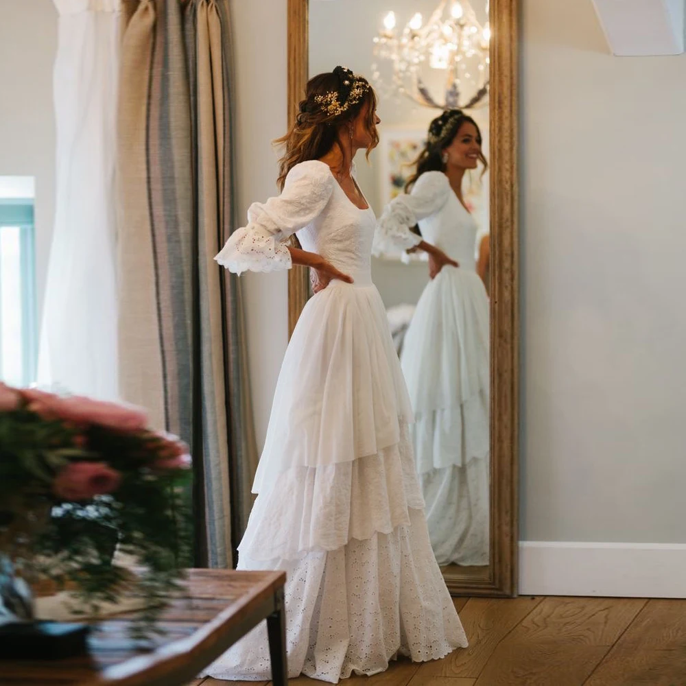 Vestidos de Novia a la moda de tres cuartos, vestidos de novia blancos sin tirantes con longitud hasta el suelo para primavera y verano, 2022