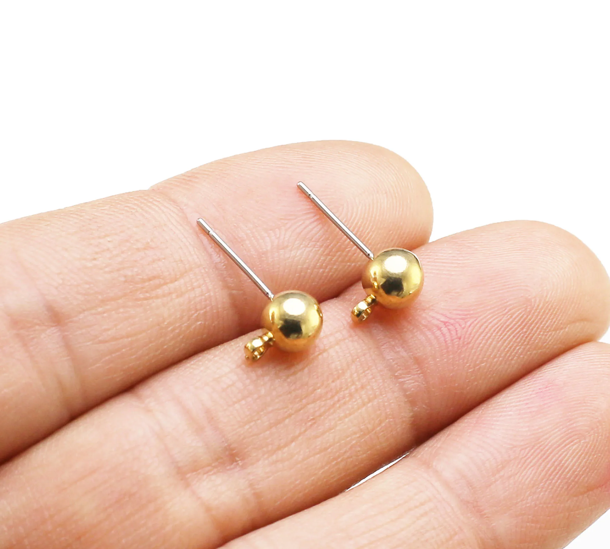 20pc Brass Ball Earring Post, Round Ear Stud with loop, Earrings Making, #3 #4 #5 #6, Raw Brass Findings, Jewelry Supplies -R207
