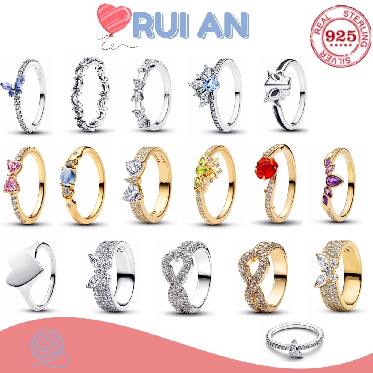 

Hot-selling 100%925 sterling silver charm ring high-quality rose butterfly zircon women's fashion jewelry Valentine's Day gift