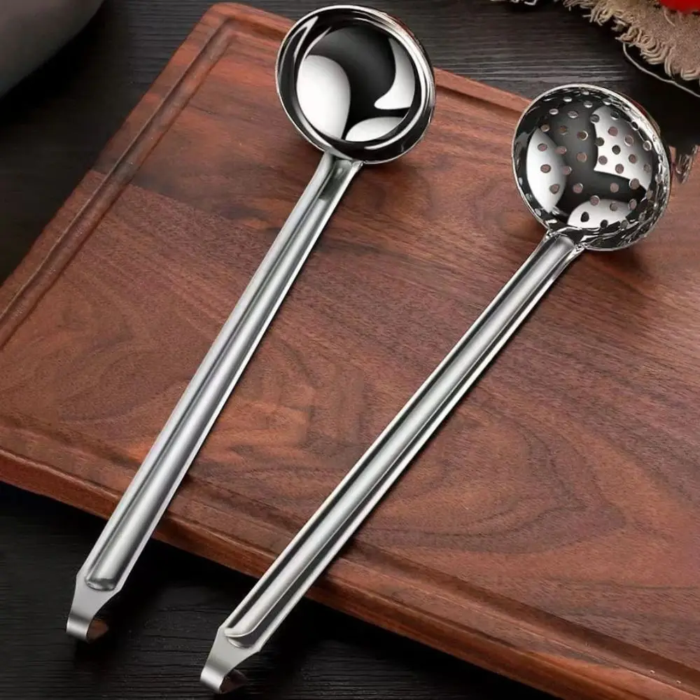 Kitchen Utensils Hook Long Handle Soup Ladle Rust-proof Thickened Slotted Spoon Stainless Steel Colander Wine