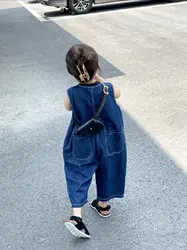 Children's One-piece Overalls Spring and Summer Korean Style Fashion Girl Loose Workwear Sleeveless Denim One-piece Pants