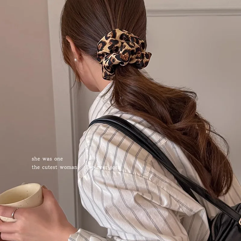 Scrunchies mit Leopardenmuster, Haargummi, Haarseil, hohe Elastizität, elastisches Haarband, Pferdeschwanzhalter, elegante Damen-Haar-Accessoires