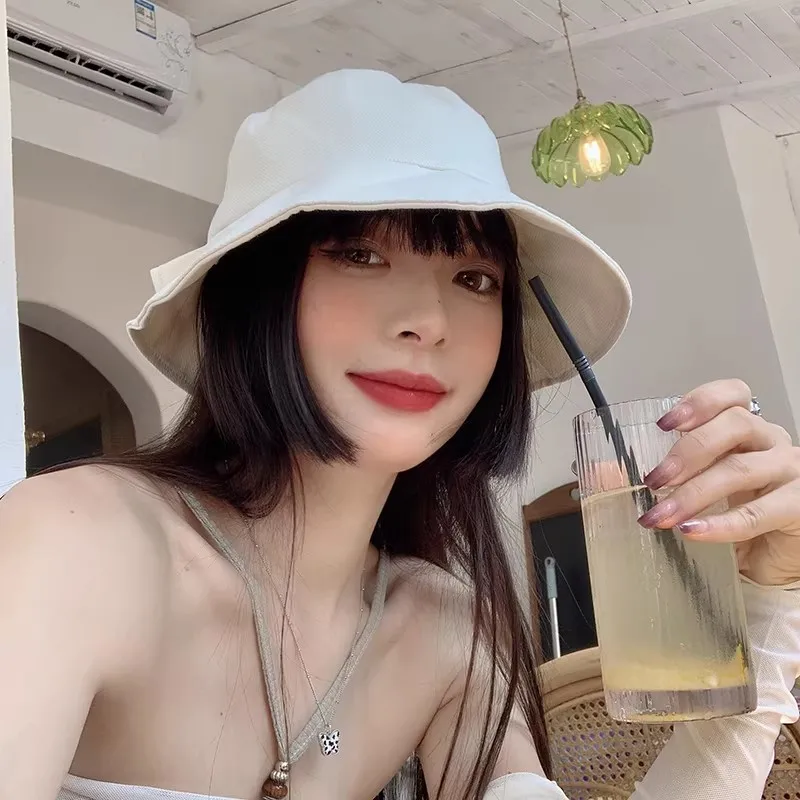 Summer Bowknot Split Fisherman Hat Women Sunscreen Wide Brim Bucket Hat Fashion Outdoor Beach Cap with Adjustable Drawstring