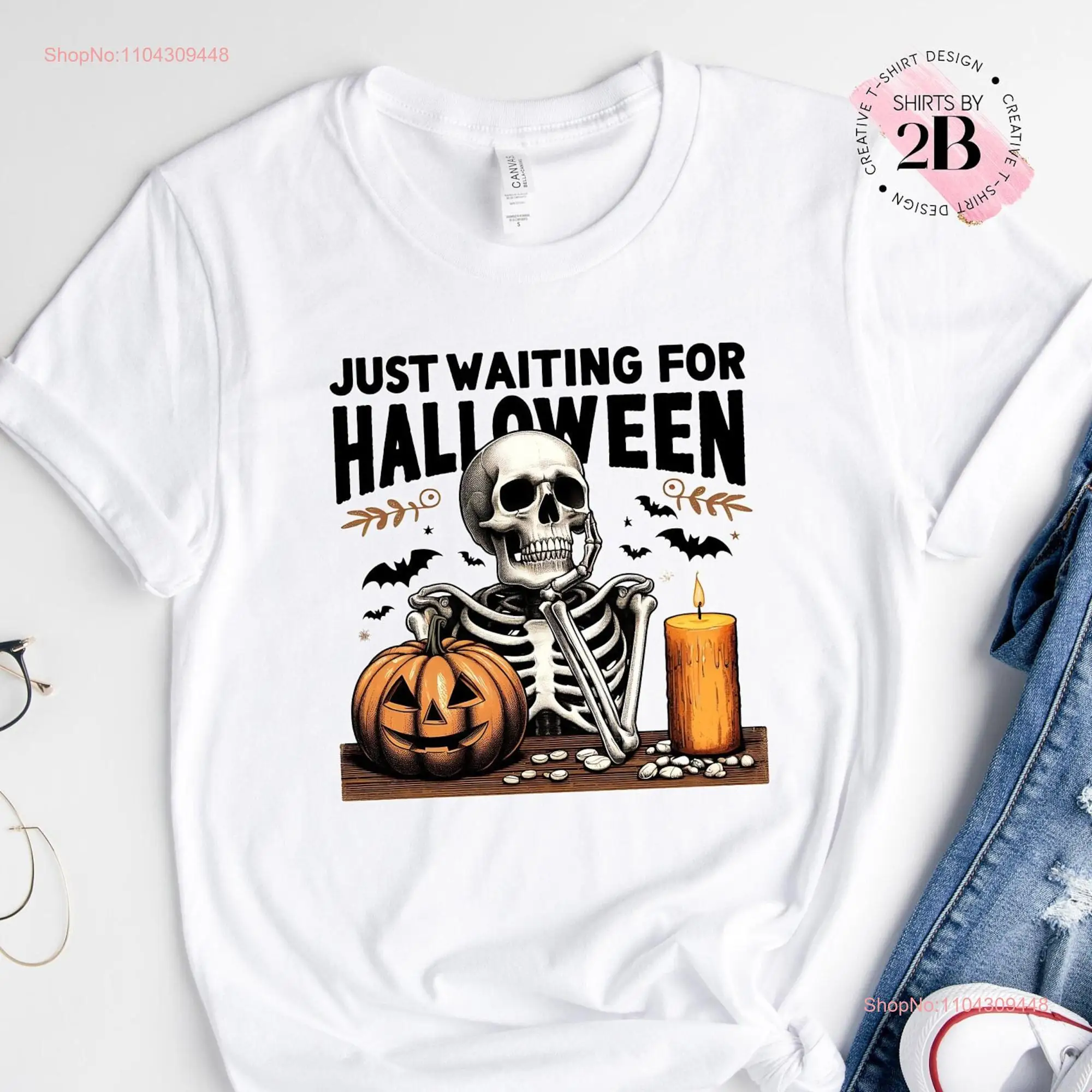 T-shirt manches longues ou courtes, Just Waiting For Halloween, Seton Retro Pumpkin, Funny Vintage Candle