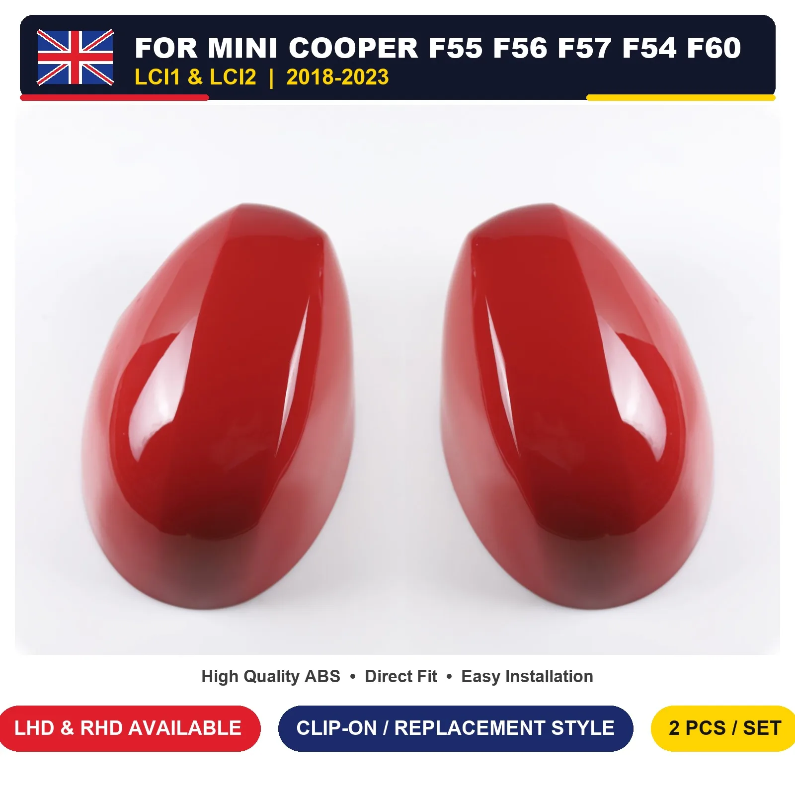 For MINI Cooper F54 F55 F56 F57 F60 LCI 2018-2023 ABS Solid Color Mirror Caps Side Mirror Cover Stick-on Replacement