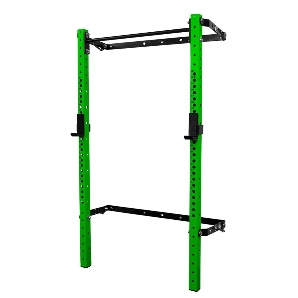 Custom Logo Gym Equipment Wall Mount Folding Squat Power Rack With J-hooks and Spotter Arms