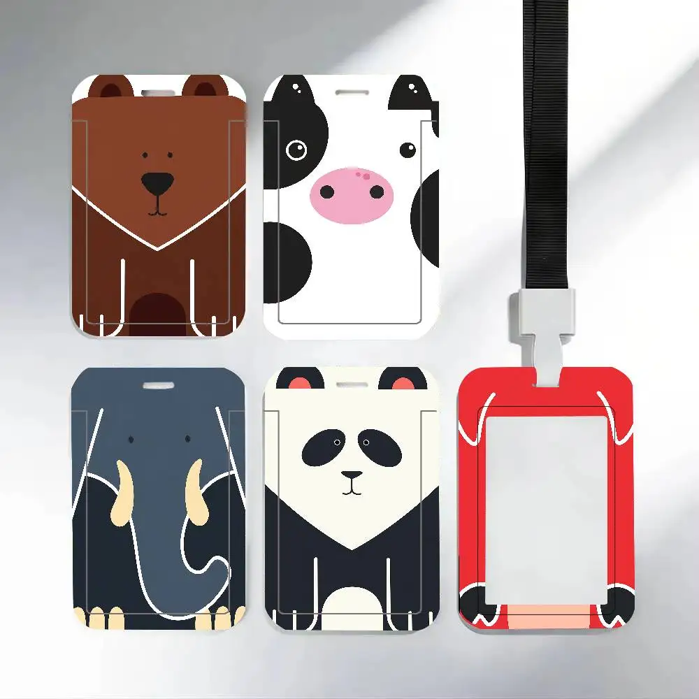 Cute Animal Pattern ID Badge Holder With Lanyard Neck Strap For Office School Name Card Credentials Case