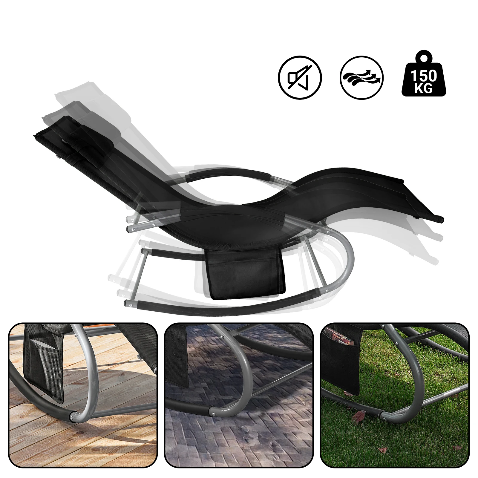 Immagine 6: SoBuy OGS28 Lettino prendisole da giardino con borsa e lettino altalena traspirante e ariosa per giardini, cortili, spiagge