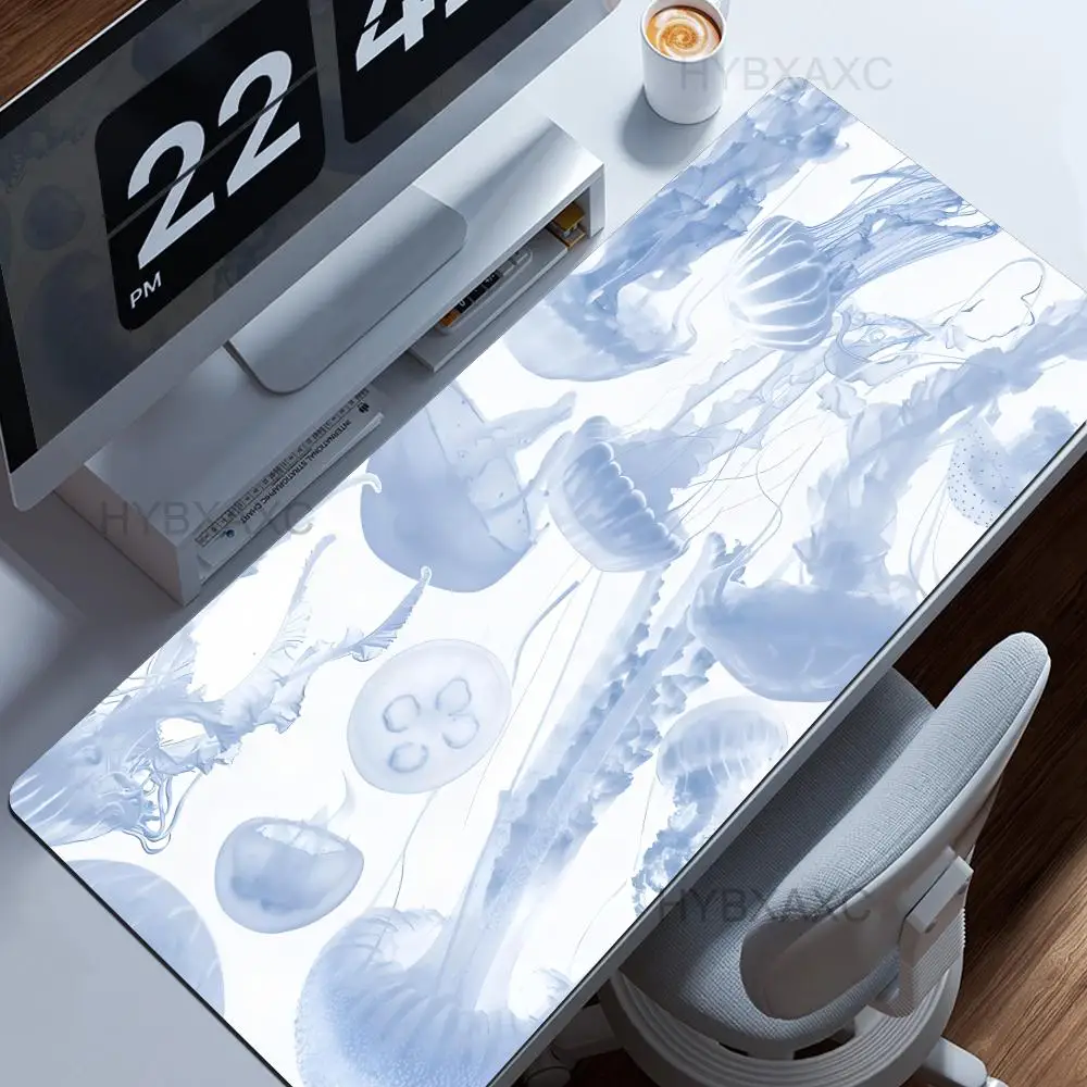 

Long Hair Lady Mouse Pad Light Blue Jellyfish Large Mousepad Computer Keyboard Pad with Non-Slip Rubber Base Stitched Edge Gift