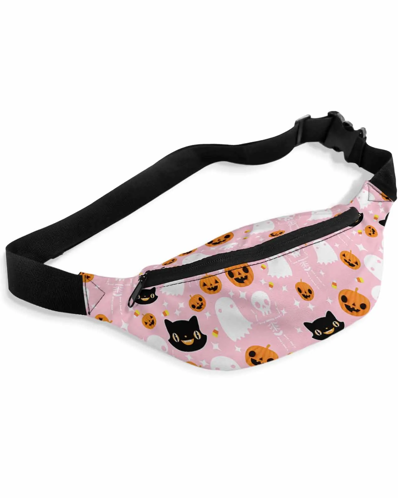 Halloween Ghost Pumpkin Candy Black Cat Pink  Men Women Waist Bag Fanny Pack Belt Bag Wallet Pouch Waterproof Banana Hip Bags