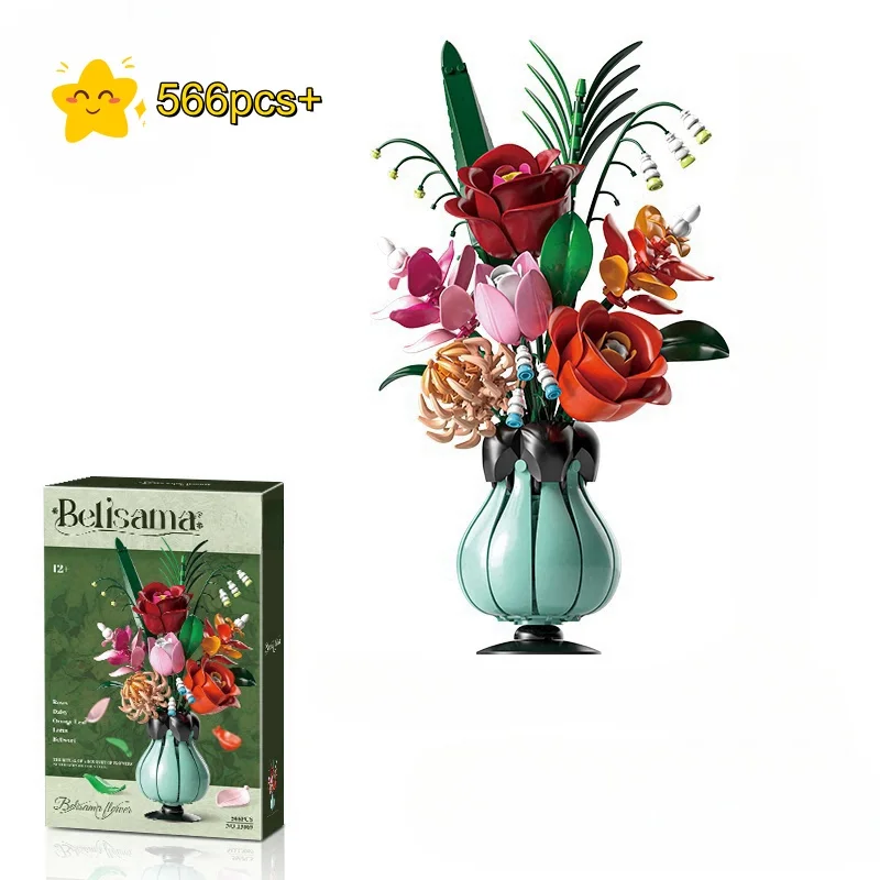 

2025 креативные DIY розы, строительные блоки, цветок MOC, сборная игрушка для девочек, украшение дома, подарки на день рождения, Рождество, подруга, дети