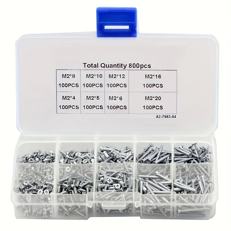 800pcs Self Tapping Wood Screws Set M2 Phillips Flat Head Sheet Metal Screw Self Lock Nut Wood Thread Nail Screw Sets