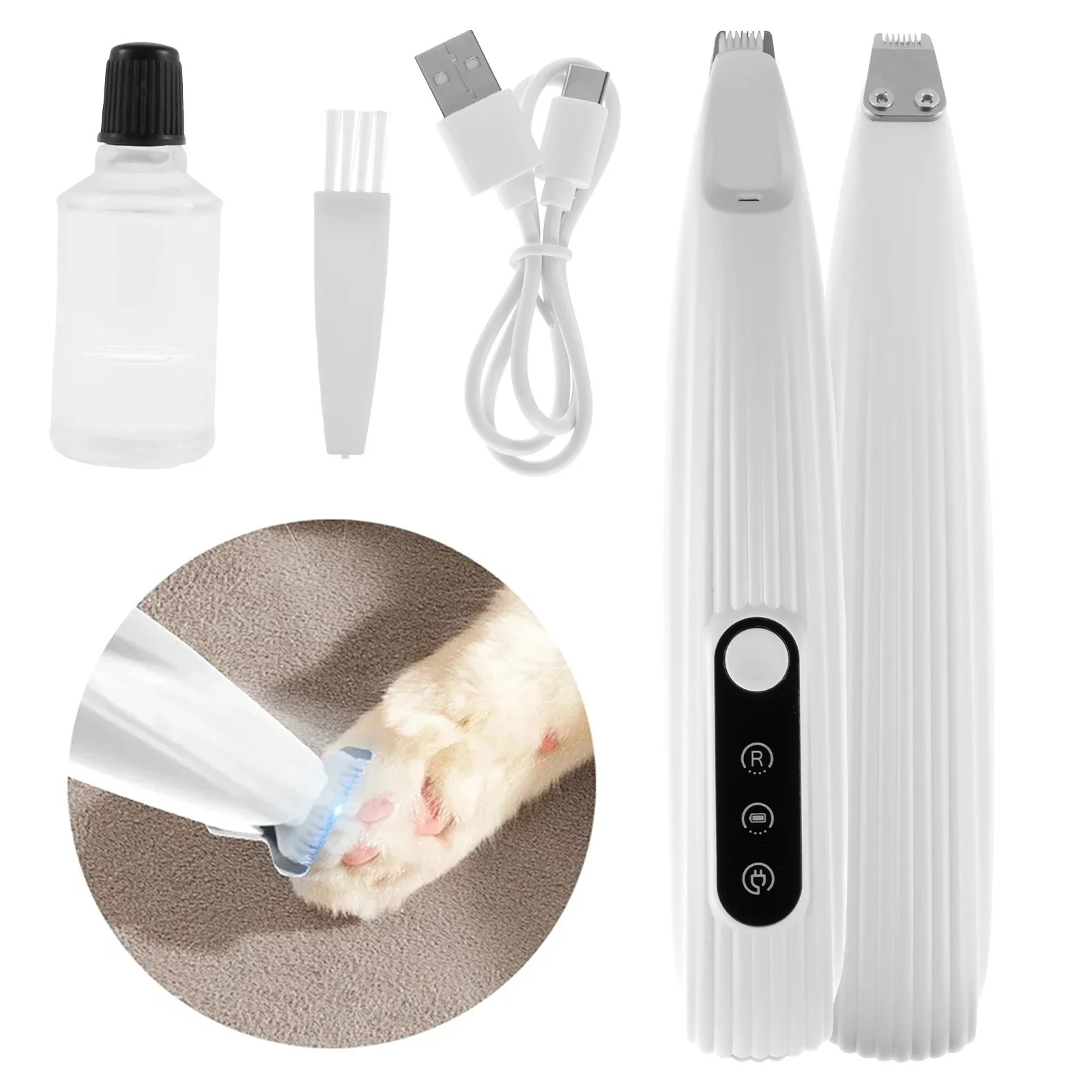 Recortador de patas para perros y gatos con luz LED, afeitadora de poco ruido, resistente al agua, de alta velocidad, herramienta de aseo inalámbrica