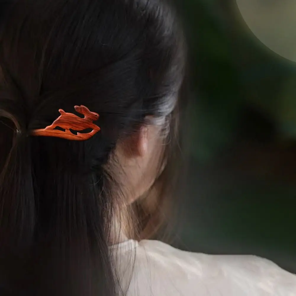 For Korean Clips U-Shape Animals Braided Hairpins Rabbit Hair Women Hanfu Hairpins Chinese Hair Fork Wooden