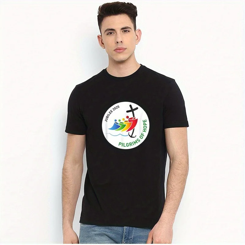 Fit Crew كم كاجوال لجميع المواسم، رقبة، 2025 Charity Pilgrim Hope Celebration S-XXXL، تي شيرت جرافيك قطن، مريح قابل للغسل،