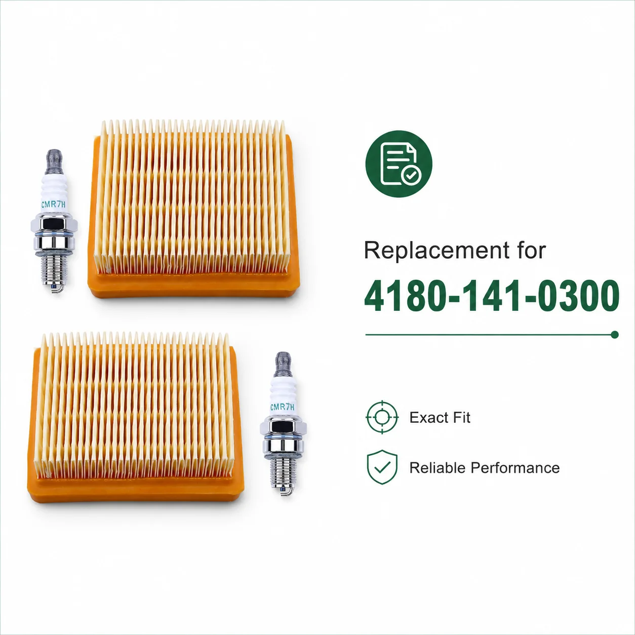 Air Filter Spark Plug for Stihl FS120 FS200 FS250 FS300 FS350 FS400 FS450 Trimmer, 2 Pack Replaces 4180 141 0300 4180-141-0300-B