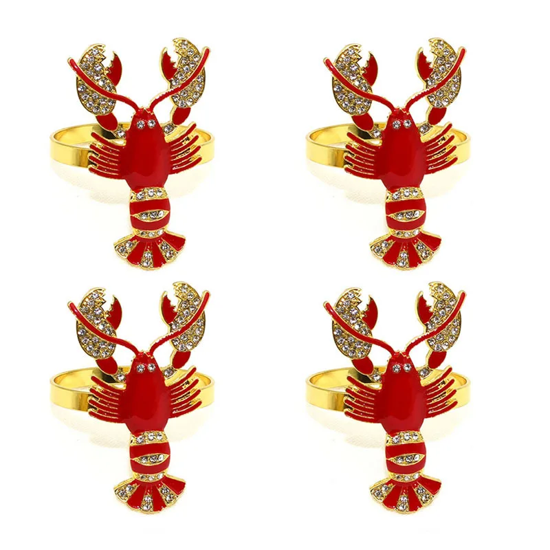 6pcs/lot Hot Sale Red Crayfish Napkin Ring Gold Mouth Cloth Western Restaurant Table Decoration Napkin Ring