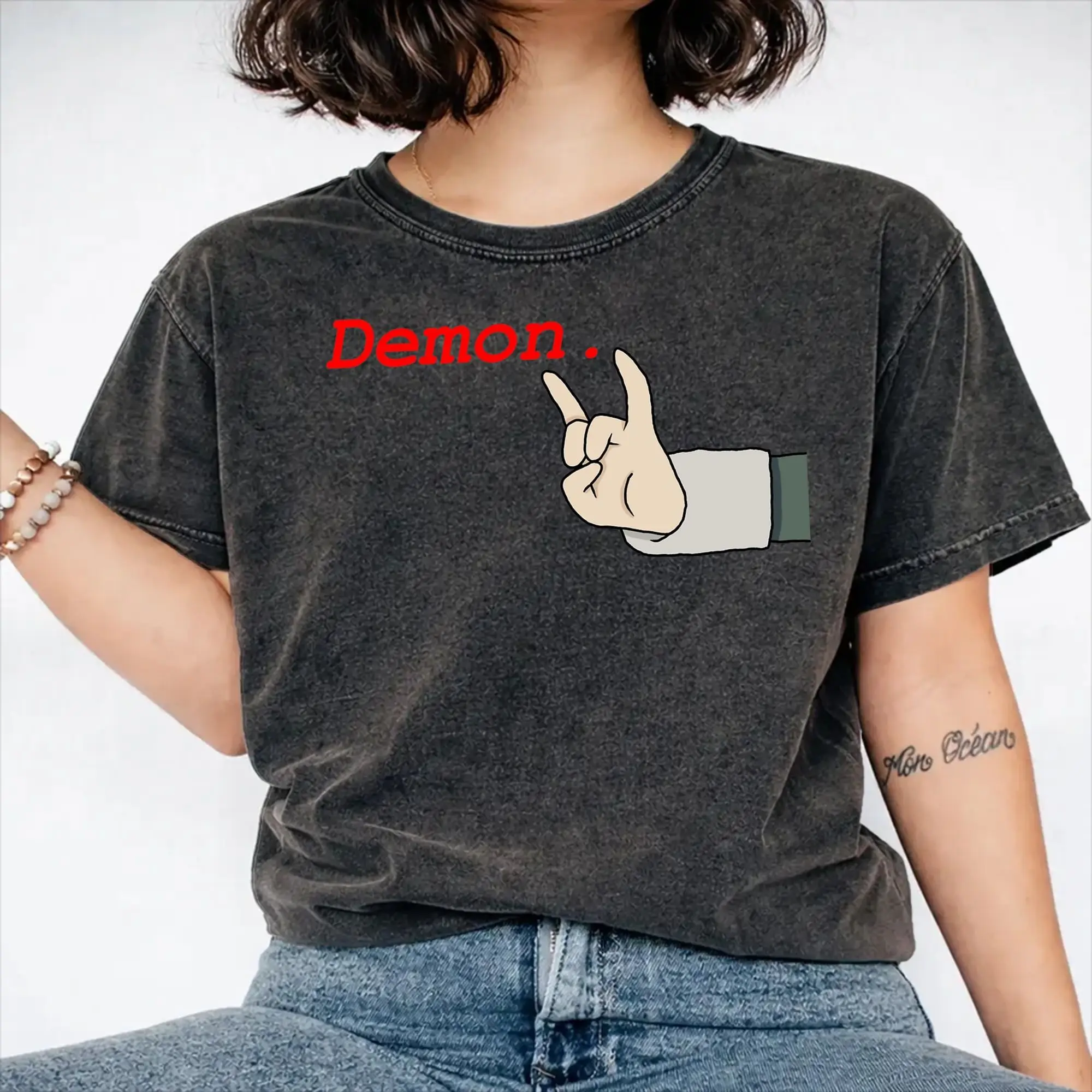 Demon she mon Abaddon haunted hotel  Washed T Shirt Streetwear Hip Hop Novelty T-Shirt  Tees for Men Women Streetwear