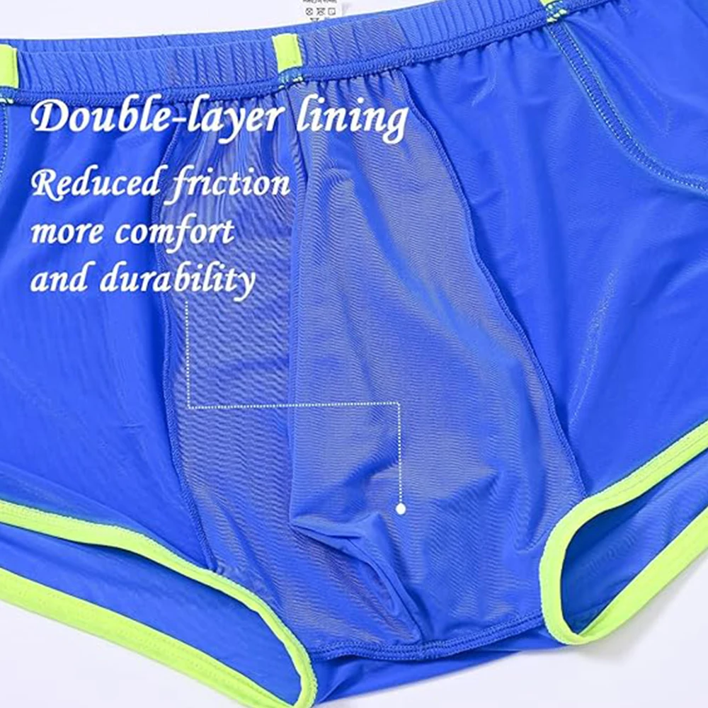Zonbailon Men’s Silk See Thru Boxer Briefs Sexy Mesh Lingeries Split SIde Bulge Pouch Boxers Shorts Mens Ultra Thin