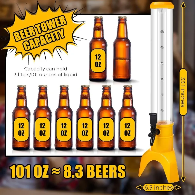 6 Pcs Drink Tower Dispenser for Drinks Mimosa Tower with Ice Tube and Beer Beverage Drink Dispenser Tower Tabletop Liquor