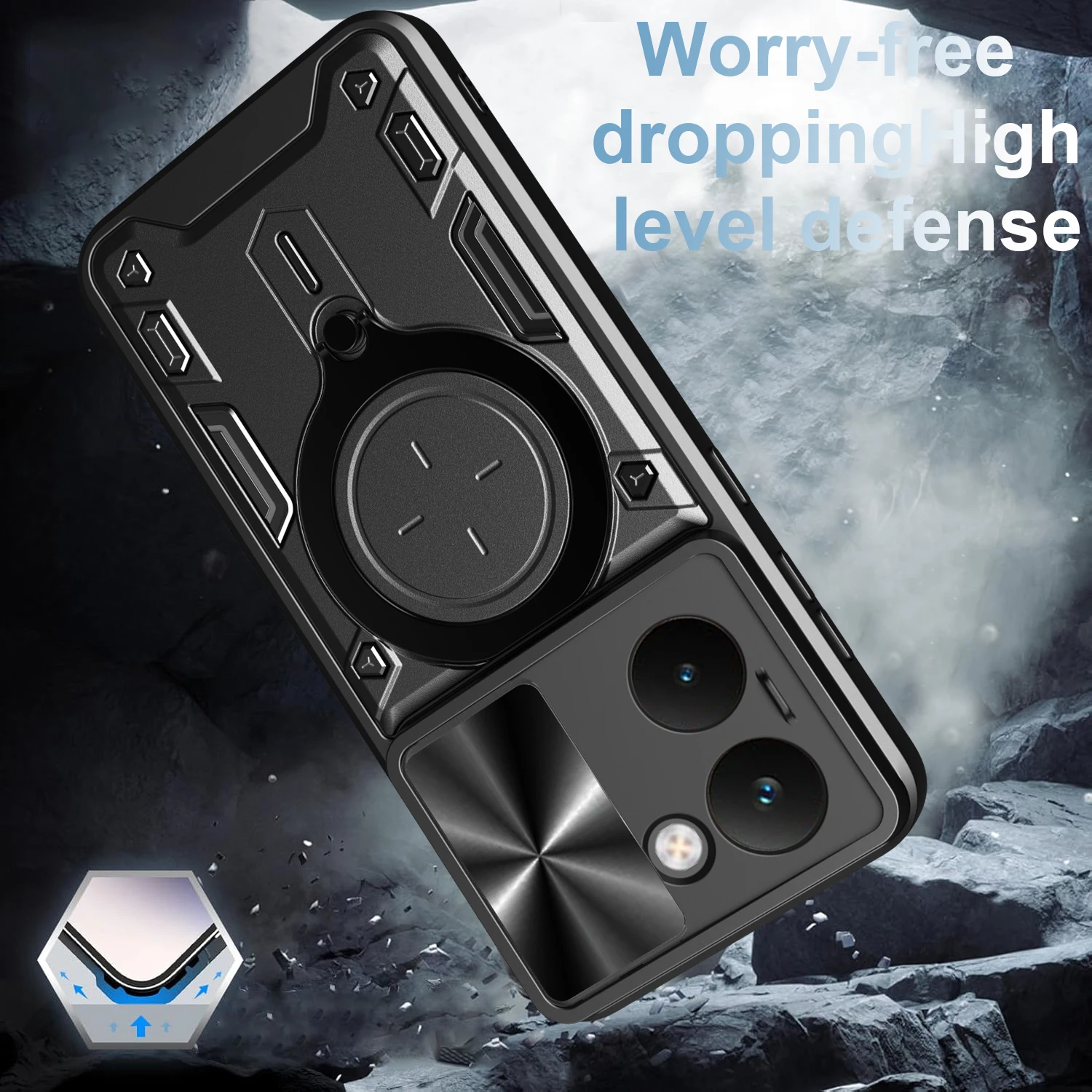 Für OPPO Realme P3 Ultra 5G Fall Slide Objektiv Schützen Ständer Telefon Fall für Realme P3 ULTRA Magnetische Ring Robuste rüstung Zurück Abdeckung