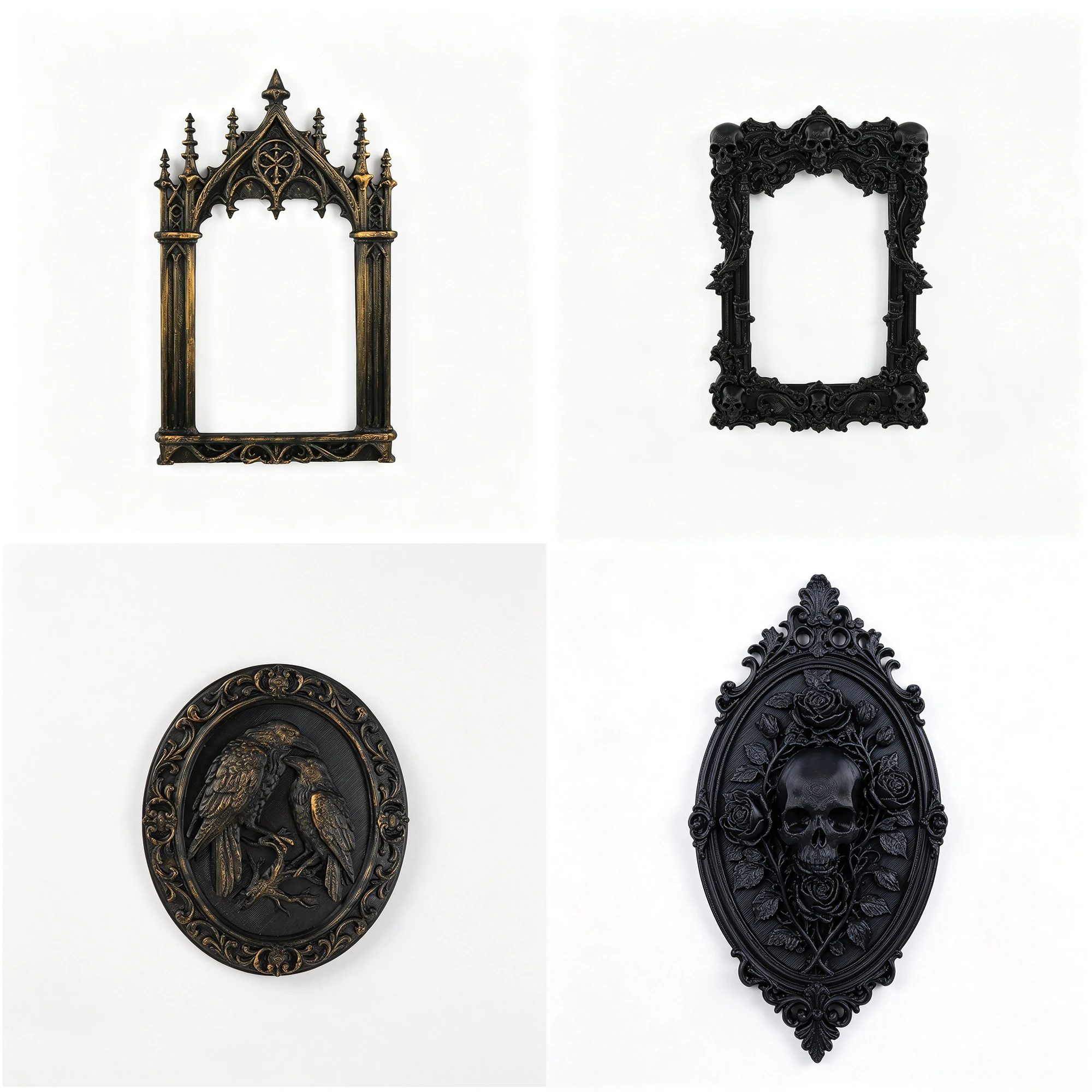Vintage Gothic Wall Sculpture Skull Rose Picture Frame, Dark Aesthetic Wall Hanging Decor for Halloween Gothic Home Decoration