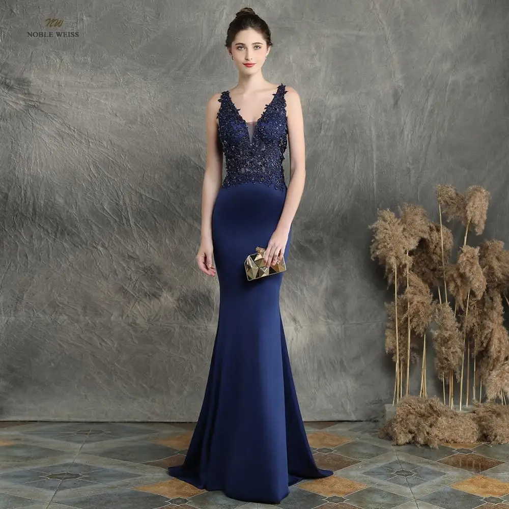 Gaun Prom 2023 Gaun Pesta Elastik Putri Duyung Gaun Prom Manik-manik Applique Kerah V Vestidos De Gala Seksi