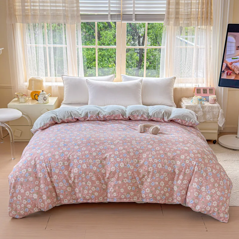 1pc Double-layer Gauze Quilt Cover Flower Printed Comforter Cover Single/Full/Queen Size Duvet Cover housse de couette 220x240