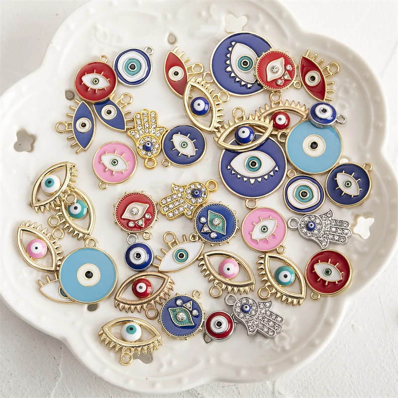 Trendy 40pcs/lot Mixed Colorful Enamel Eye Charms Pendant DIY Necklace Bracelet For Jewelry Making Accessories