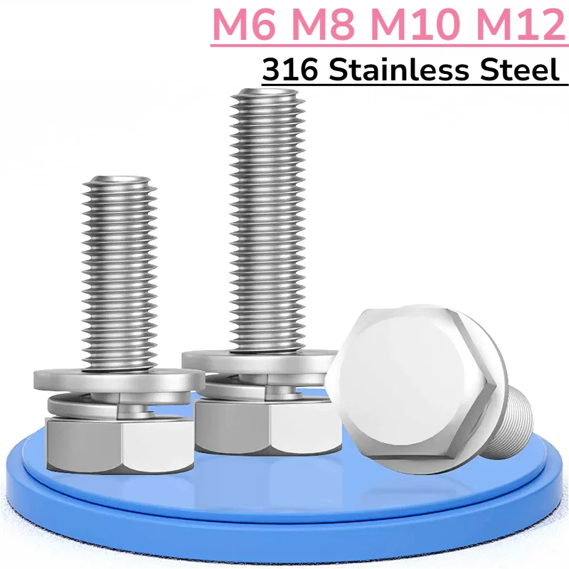 M6 M8 M10 M12 316 Stainless Steel Cut Edge Outer Hexagon External Hex Head Screw Flat Washer Spring Gasket Assemble Bolts
