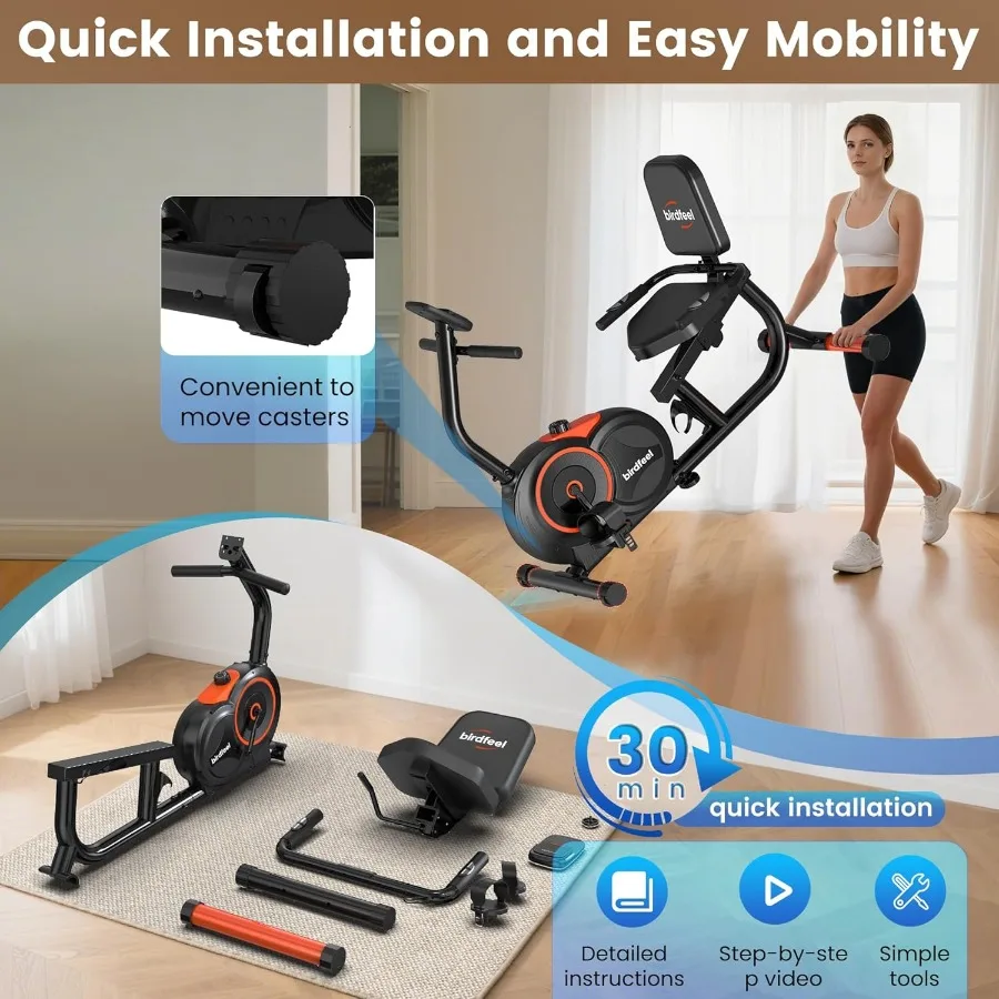 Recumbent Exercise Bike for Home Use: Ideal for Adults and Seniors Seeking Low-Impact Workouts Features a Robust Load Capacity