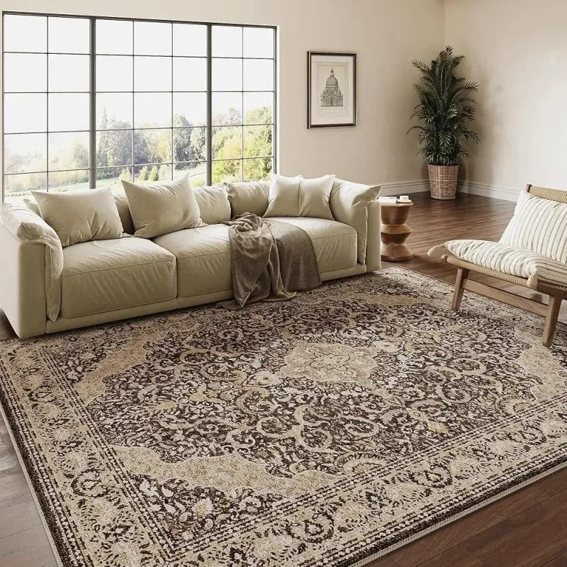 VIKAMA Vintage Persian Rug Non Slip Wabi Sabi Carpet Wear Resistant Living Room Bedroom Bedside Floor Mat Home Decor