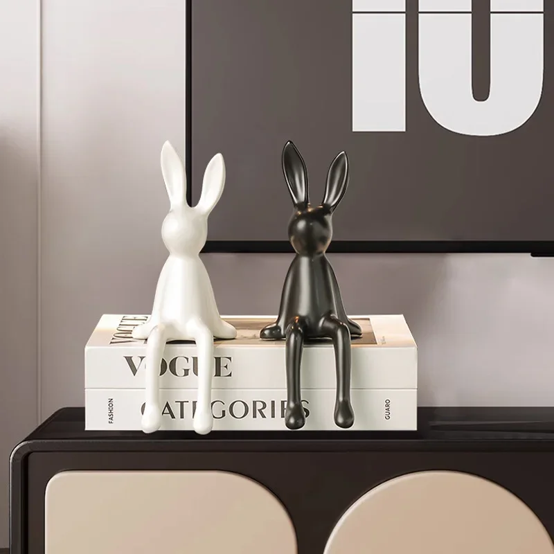 Cute Rabbit Sitting Position Figurines Ceramics Desktop Decoration Crafts Living Room TV Stand Bookcase Warm Home Decorations