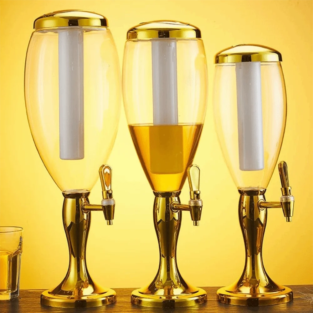 1.5/2/3L Beer Tower with Icicles Dual-Head Faucet Beer Dispenser LED Light Thickened and Sturdy Beverage Machine Hotel Use